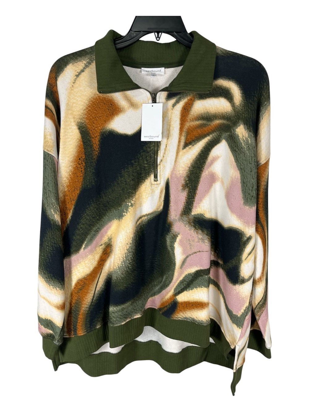 NWT Westbound 100% Cotton Quarter Zip Pullover Abstract Print 2X $79